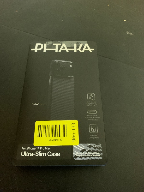 Photo 1 of pitaka for iPhone 17 Pro Max Case 6.9" with Camera Control Button, Compatible with MagSafe, Ultra-Slim Case with Caseless Touch Feeling, 600D Aramid Fiber Woven, Black/Grey(Twill)
