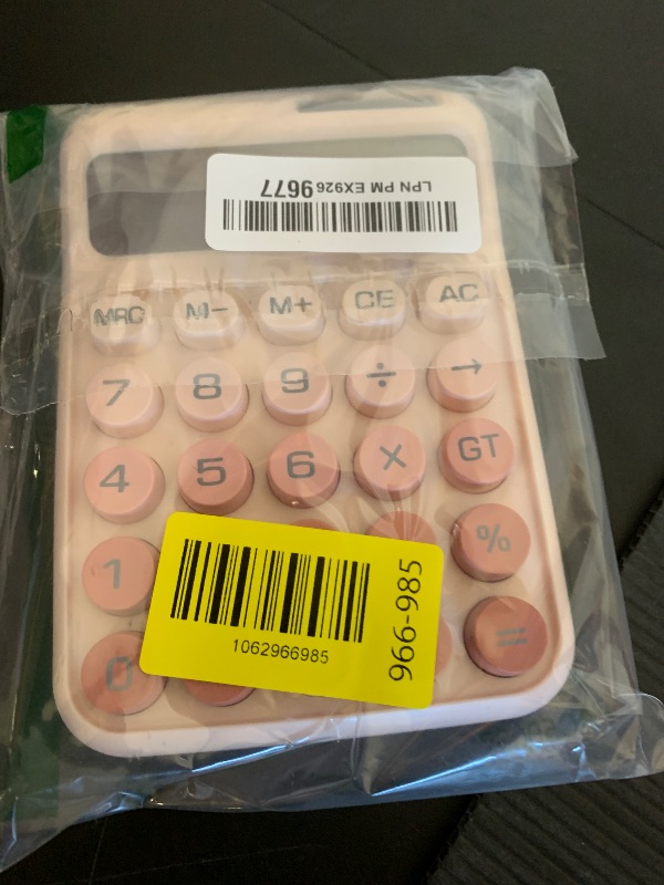 Photo 1 of Desk Calculator, Cute 12 Digits Large LCD Display Merchanical Calculator Big Buttons for School,Office,Home,Business, Solar and Battery Dual Power, Battery Include (Pink)