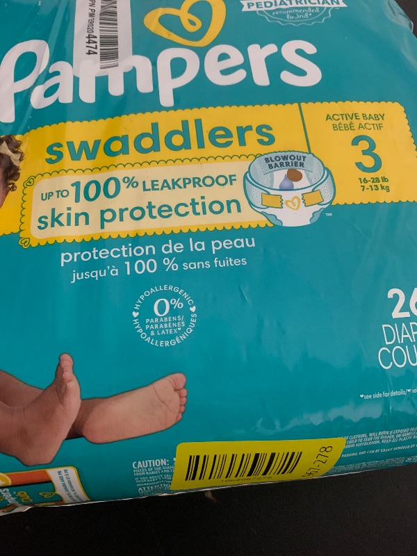 Photo 1 of Pampers Swaddlers Diapers, Size 3 (13-26 lbs), 26 Count, Absorbent, Keeps Baby Dry and Comfortable, Skin Safe Disposable Baby Diaper (Packaging May Vary)