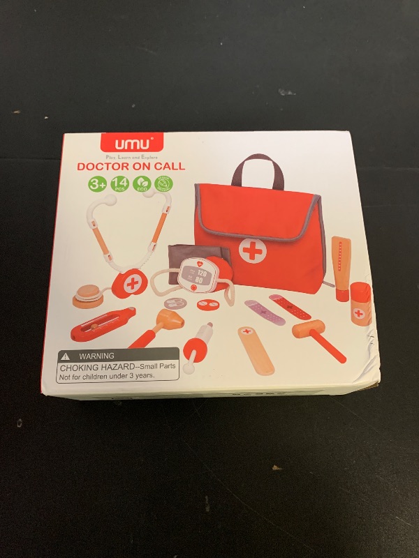 Photo 1 of UMU® Wooden Mini Doctor Kit for Kids – 14 pcs Medical Playset for Toddlers with Stethoscope, Syringe, Doctor Bag, Blood Pressure Cuff & More – Pretend Play Set for Boys and Girls Ages 3 4 5 6