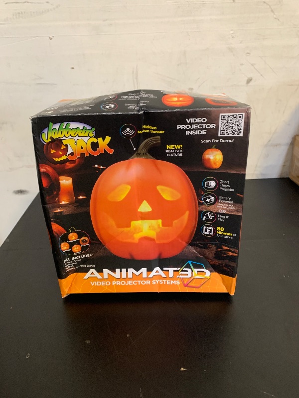 Photo 1 of ANIMAT3D Jabberin' Jack Motion Sensor 12 Inch XL Talking Animated Orange Pumpkin with Built in Video Projector and Speaker Includes 80 Minutes of Content