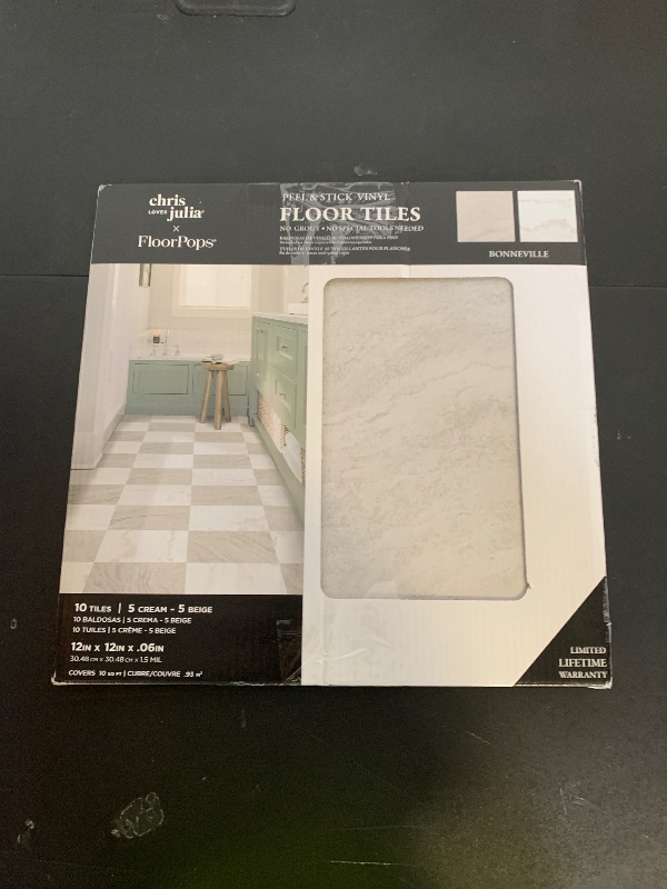 Photo 1 of FloorPops x Chris Loves Julia 12-in by 12-in Bonneville Beige Peel and Stick Floor Tiles, FP5061