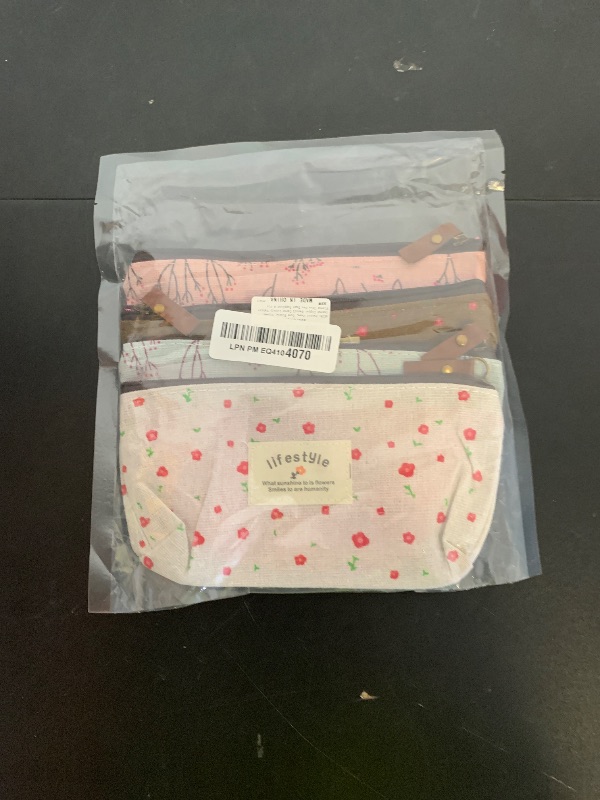 Photo 1 of AKIRO Pencil Case, Cute Floral Flower Canvas Zipper Pencil Cases Lovely Fabric Flower Tree Pen Bags Supplies 4 Pcs