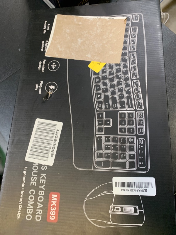 Photo 1 of Wireless Keyboard and Mouse Combo, 2.4G Full Size Wave Keys Ergonomic Keyboard with Wrist Rest and 3-Level DPI Adjustable Wireless Ergonomic Mouse for Windows, Mac OS Desktop/Laptop/PC(Black)