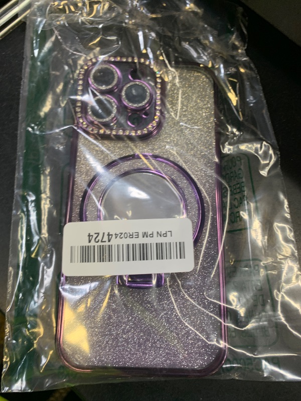 Photo 1 of Changjia Magnetic Kickstand Glitter Case for iPhone 16 Pro Max,[Compatible with Magsafe] Bling Sparkly Rhinestone with Camera Protector Makeup Mirror Women Girls Case for iPhone 16 Pro Max 6.9",Purple