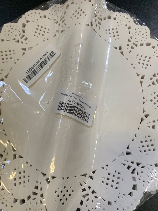 Photo 1 of 100 Pieces Paper Doilies, 12 Inch Doilies for Food, Disposable Lace Paper Doilies for Tables, Round Paper Placemats Bulk for Cakes Desserts Crafts (White)