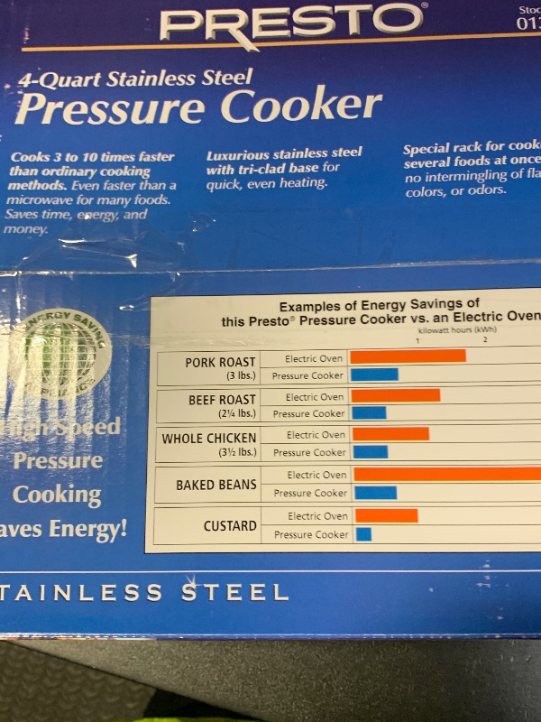 Photo 1 of Presto 01341 4-Quart Stainless Steel Pressure Cooker
