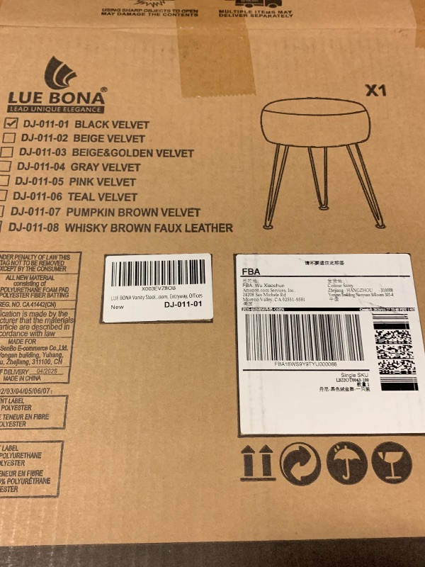 Photo 1 of LUE BONA Vanity Stool, Black Vanity Stools for Makeup Room, Round Ottoman Foot Stool, Velvet Footrest Vanity Chair for Bathroom Vanity, Bedroom, Living Room, Entryway, Offices