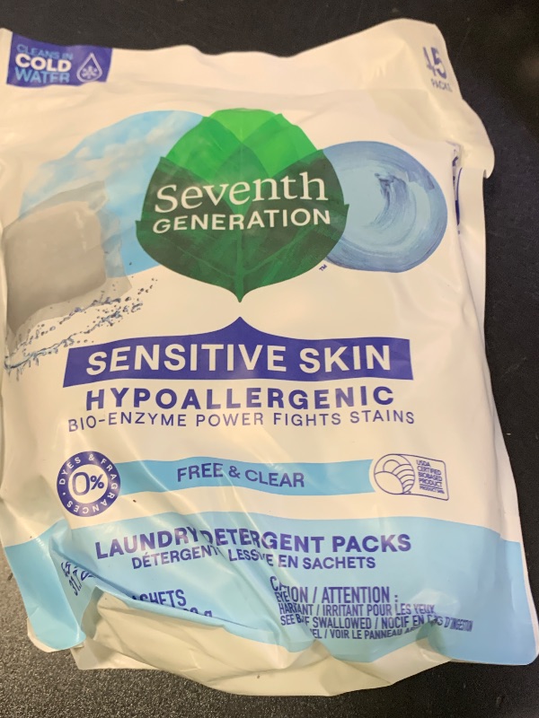 Photo 1 of Seventh Generation Laundry Detergent Packs, Free & Clear, Made for Sensitive Skin, 45 Count