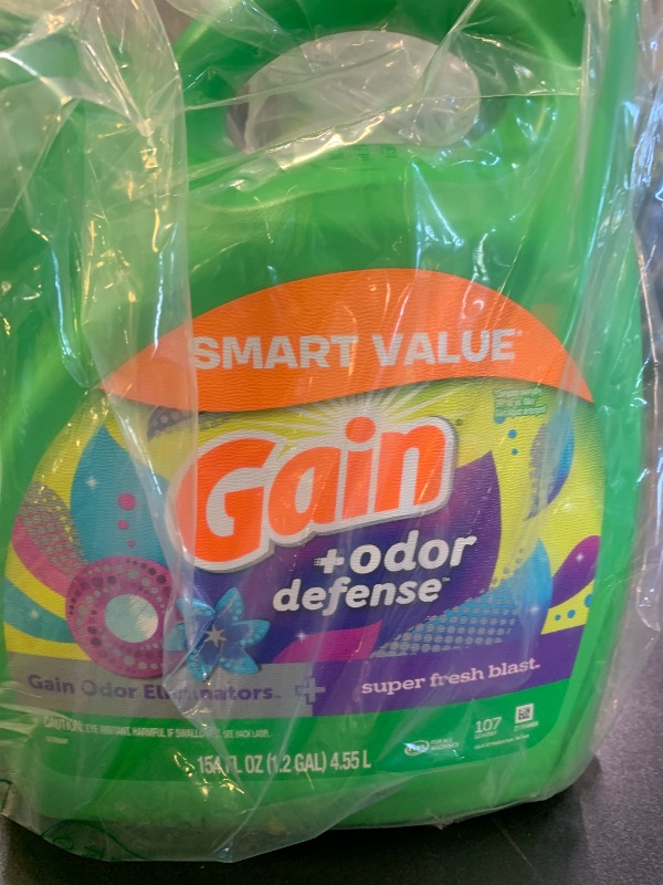 Photo 1 of Gain + Odor Defense Liquid Laundry Detergent Super Fresh Blast Scent, HE Compatible, 107 Loads 154 fl oz, Gain Laundry Detergent, Liquid Laundry Detergent