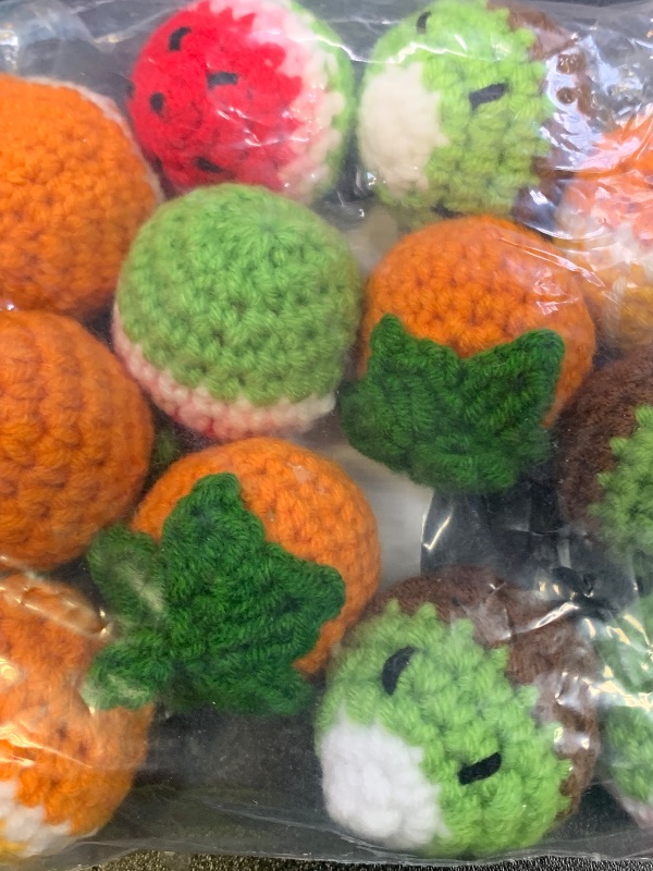 Photo 1 of 12 Pack Cat Toy Balls, Hand-Knitted Woolen Yarn Cat Balls Toy with Bell Inside, Interactive Kitty Toys for Indoor Kitten Teething, Chasing & Self Play(Fruit-Shaped)