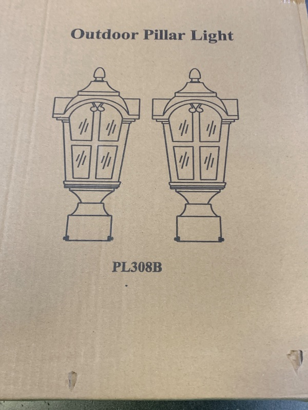 Photo 1 of YSN 16.5" Outdoor Post Lights 2 Pack, Black Lamp Post Light Fixture, Pillar Lights Outdoor Pole Light with Water Ripple Glass, Waterproof Outside Lamp Post for Yard Garden Pathway, Not Include Base