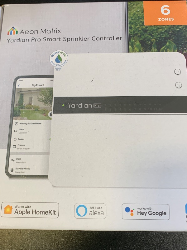 Photo 1 of Aeon Matrix Yardian Pro Smart Sprinkler Controller 6 Zone - Control Buttons, Apple HomeKit, Alexa, Google Assistant and Home Assistant Compatible, Enhanced Wi-Fi, RJ45, Level VI Worldwide Power Supply