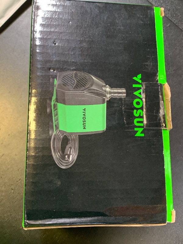 Photo 1 of VIVOSUN 800GPH Submersible Pump(3000L/H, 24W), Ultra Quiet Water Fountain Pump with 10ft. High Lift with 6.5ft. Power Cord, 3 Nozzles for Fish Tank, Pond, Aquarium, Statuary, Hydroponics Green