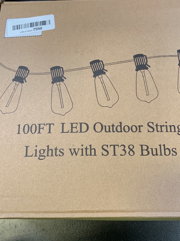 Photo 1 of Brightever LED Outdoor String Lights 100FT Patio Lights with 52 Shatterproof ST38 Vintage Edison Bulbs, Outside Hanging Light Waterproof for Porch, Deck, Garden, Backyard, Balcony, Dimmable 2700K