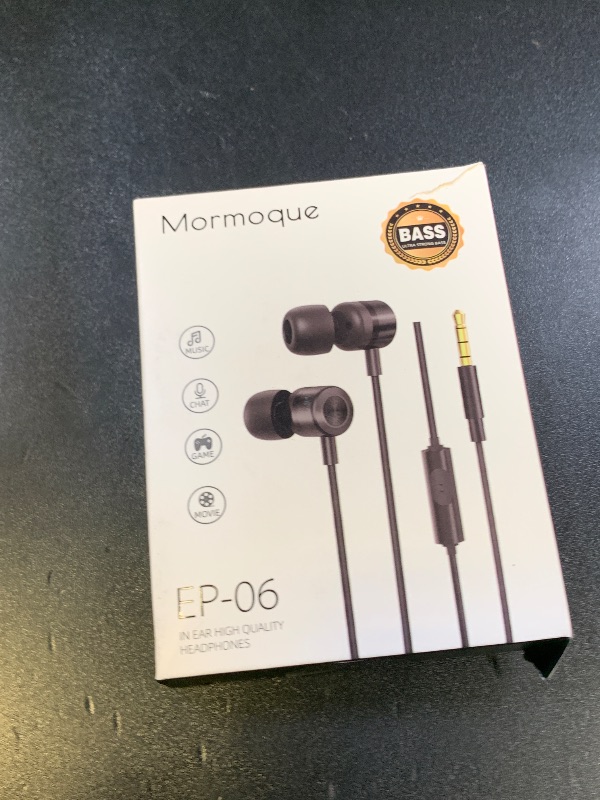 Photo 1 of MORMOQUE EP-06 Wired Earbuds in-Ear Earphones,Build-in Microphone Noise Isolating Headphones,3.5mm Jack 4.9ft Long Cord Ear Buds,HD Bass Audio,with 6 Ear Tips,for Smartphones/Laptop/Computer Etc-Black