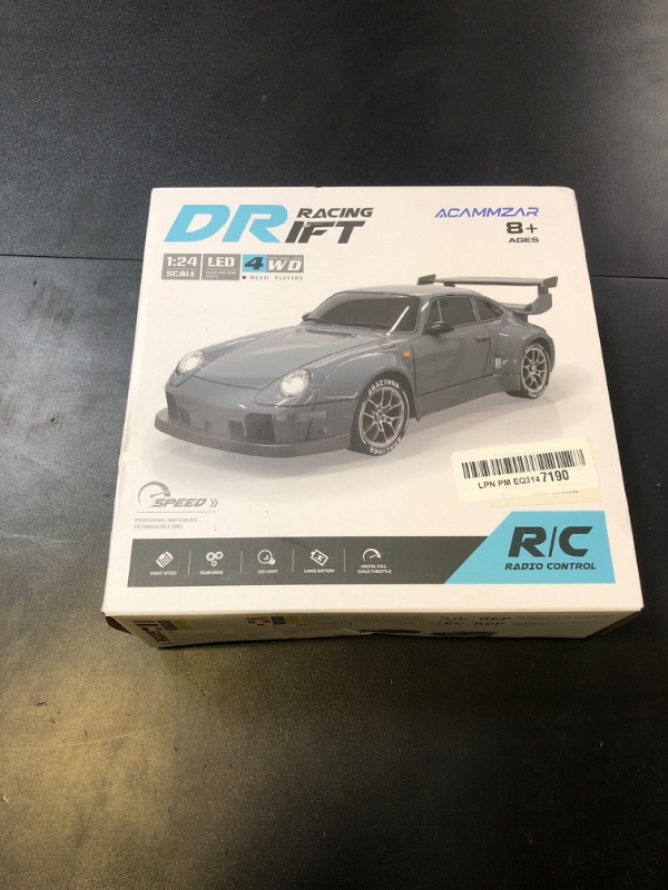 Photo 1 of ACAMMZAR RC Drift Car, 1:24 Remote Control Car for Kids, 20KM/H 4WD High Speed RC Cars with Lights, Extra Racing Tires, Vehicle for Adults Boys Girls, Gray
