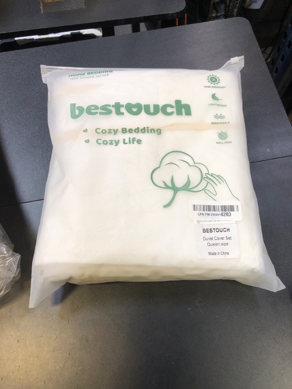 Photo 1 of BESTOUCH Duvet Cover Set 100% Washed Cotton Linen Feel Super Soft Comfortable Chic Lightweight 3 PCs Home Bedding Set Solid Off White Queen
