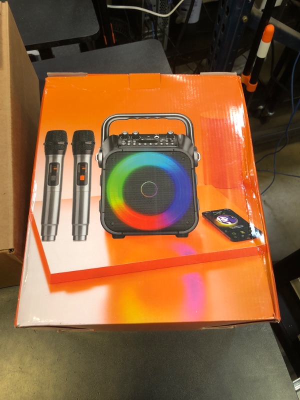 Photo 1 of Karaoke Machine, Portable Bluetooth Speaker with 2 Wireless Microphones for Adults & Kids with Lights, Karaoke Microphone with PA System Supports USB/TF/REC/FM/AUX for Home Party Home System Packages