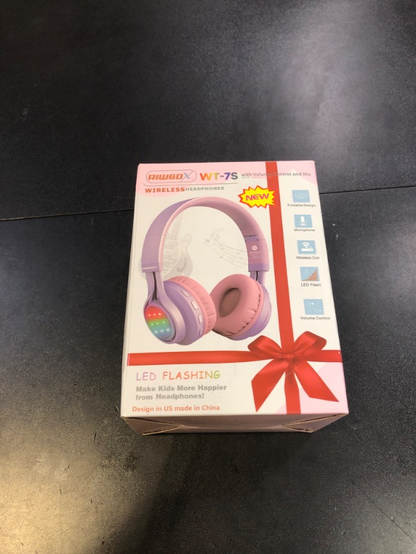 Photo 1 of Riwbox WT-7S Kids Bluetooth Headphones Light Up, Foldable Stero Wireless Headset,with Microphone and Volume Control,Comfortable and Durable,for PC/Tablet/TV/Travel(Purple)