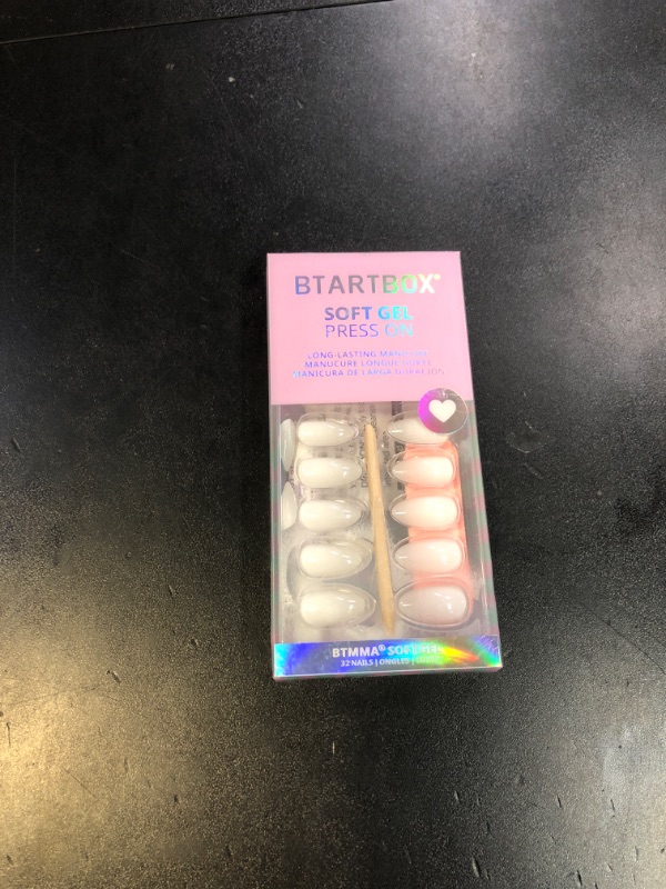 Photo 1 of BTArtbox White Press On Nails Short - Soft Gel Press on Nails Almond, White Glue on Nails with Nail Glue, Reusable Stick on Nails in 16 Sizes, Cream Puff