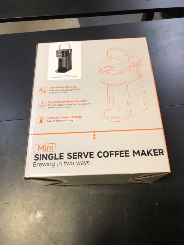 Photo 1 of Tastyle Single Serve One Cup Coffee Maker, for K Cups and Grounds, Mini Coffee Maker with Portable Handle, 6 to 12 Oz Brew Size, for Travel, Camping, Office, RV and Dorm, 120V, Black and Gold