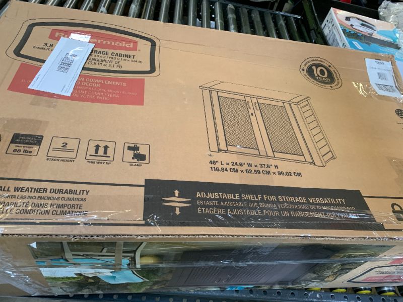Photo 1 of Rubbermaid Decorative Outdoor Storage Cabinet (123 Gal), Weather Resistant, Brown, Organization for Home/Backyard/Pool Chemicals/Toys/Garden Tools/Porch/Patio Cushions