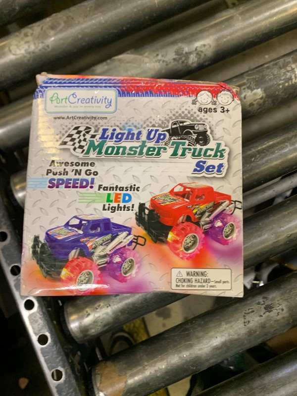 Photo 1 of Light-Up Monster Truck Toys (2-Pack) – Push-&-Go Cars with Glowing Wheels – Birthday Gift for Toddlers, Boys & Girls Ages 3+ – Durable Friction-Powered Trucks – Batteries Included