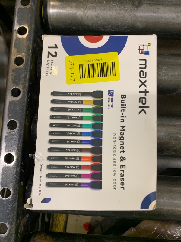 Photo 1 of maxtek Magnetic Whiteboard Markers - 12 Count Colorful Fine Tip Dry Erase Markers with Eraser for Kids, Low Odor Thin Markers for Calendar Boards
