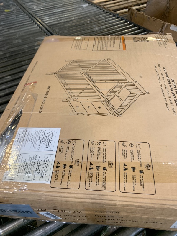Photo 1 of Dream On Me Jayden 4?in?1 Mini Convertible Baby Crib & Changer with Storage, Steel Grey, Pinewood, GreenGuard Gold & JPMA, 1” Mattress Pad, 3 Mattress Heights, Converts to Mini Day & Twin-Size Bed