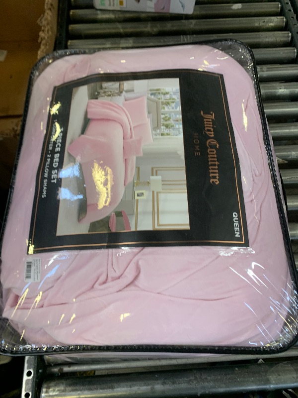 Photo 1 of Juicy Couture Marshmallow Pink Velour Full/Queen Comforter Set - 3 Piece Luxury Bedding Ensemble