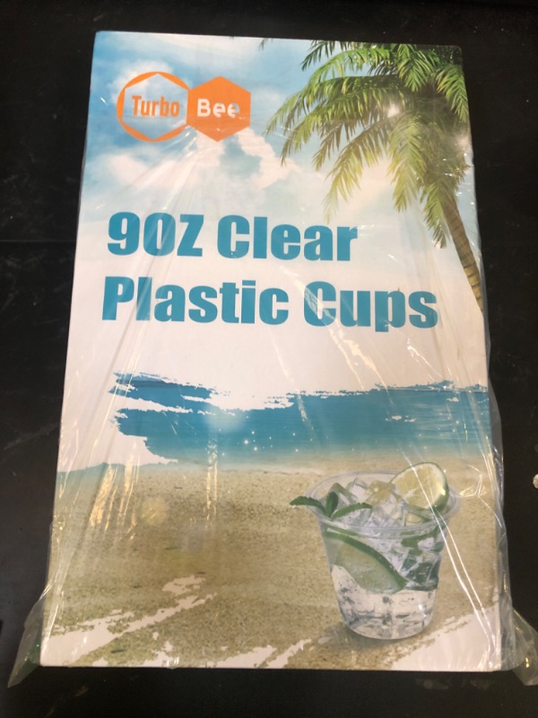 Photo 1 of Turbo Bee 300 Pack 9oz Clear Plastic Cups,Disposable Crystal Drinking Cups,PET Plastic Party Cups for Wine,Juice,Iced Coffee and Cold Drinks