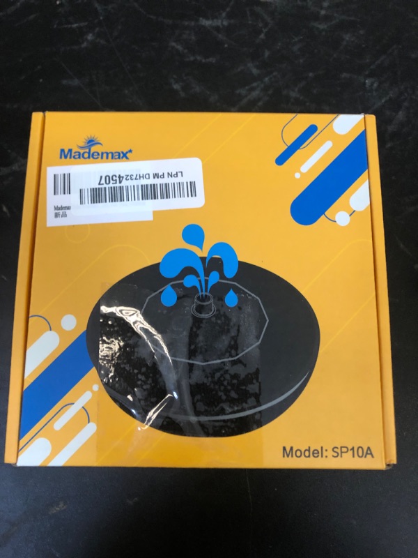 Photo 1 of Mademax Upgraded Solar Fountain with 4 Easy Install Nozzle and Fixer, Solar Powered Fountain Pump for Bird Bath, Garden, Pond, Pool, Fish Tank, Outdoor