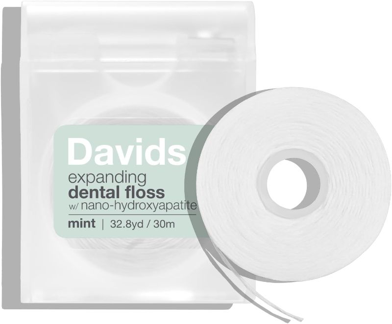 Photo 1 of Davids Expanding Dental Floss + Refill w/Hydroxyapatite, No Break Woven Strands, Waxed, Vegan, Cocoa Butter & Mint, Kid Friendly, Refillable Dispenser, 66 yd
