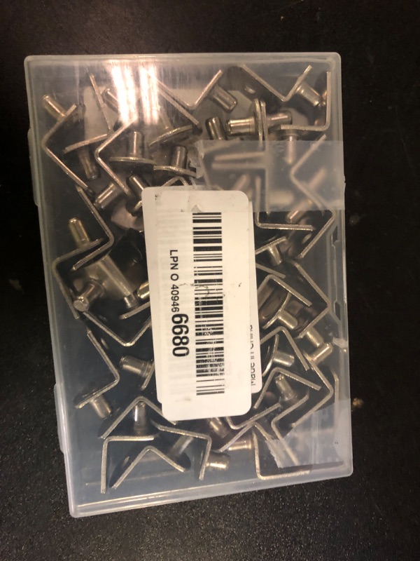 Photo 1 of Shelf Support Pegs, 50 Pcs Shelf Pegs with Hole, 5mm (1/5 inch) Cabinet Shelf Bracket Pegs, L-Shaped Nickel Plated Shelf Pins Holders for Bookcase Kitchen Closet Shelf Shelves Furniture Cabinet