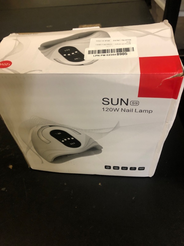 Photo 1 of Sunrich UV Gel Nail Lamp 120W LED Nail Light Fast Dryer for Gel Polish Curing with 4 Timers Portable Handle Large Space Automatic Sensor (White)