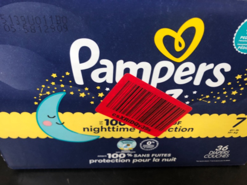 Photo 1 of Pampers ZZZ Overnight Diapers, Size 7 (41+ lbs), 36 Count, Nighttime Protection Disposable Baby Diaper, Night Time Leak and Skin Protection