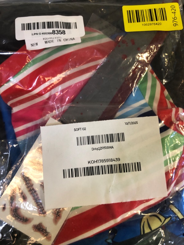 Photo 1 of ?5 Sizes for 2~13Y?Halloween Chucky Costume for Kids Toddler Jumpsuit Long Sleeve Rainbow Shirt Scar Tattoos Prop Knife - XS Size