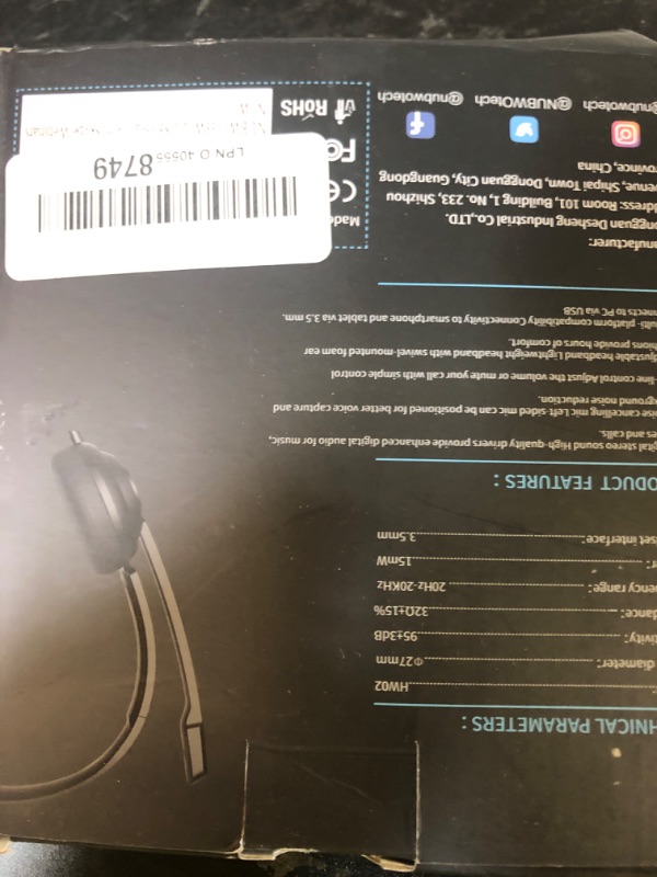 Photo 1 of NUBWO HW02 USB Headset with Microphone Noise Cancelling &in-line Control, Ultra Comfort Computer Headset for Laptop pc, On-Ear Wired Office Call Center Headphone for Boom Skype Webinars?Black?