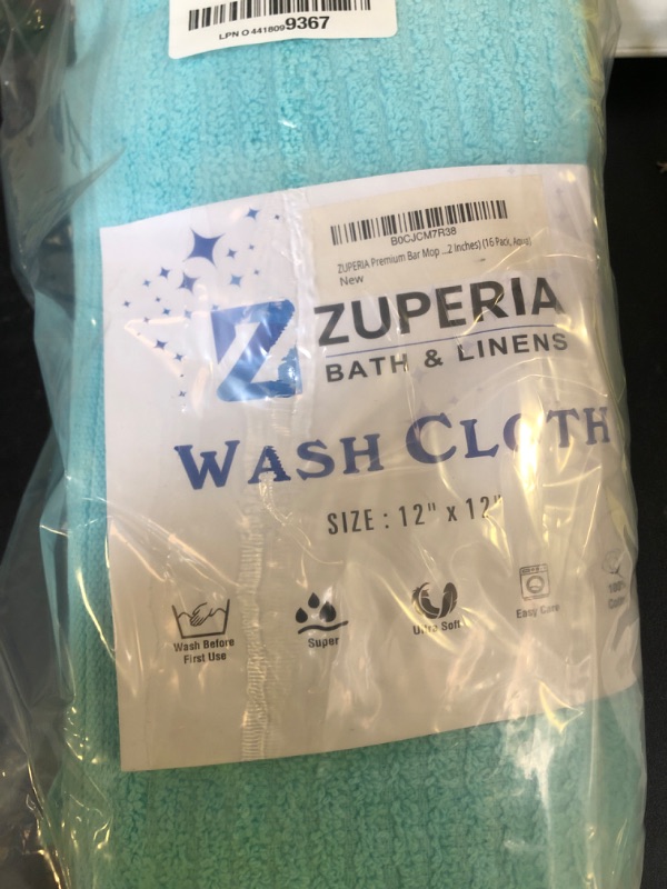 Photo 1 of ZUPERIA Premium Bar Mop 16 Pack (12" x 12" Inches) - 100% Cotton Cleaning Towels Made with Ribbed Design for Quick and Easy Cleanups - Everyday Kitchen and Dish Towels (Aqua)