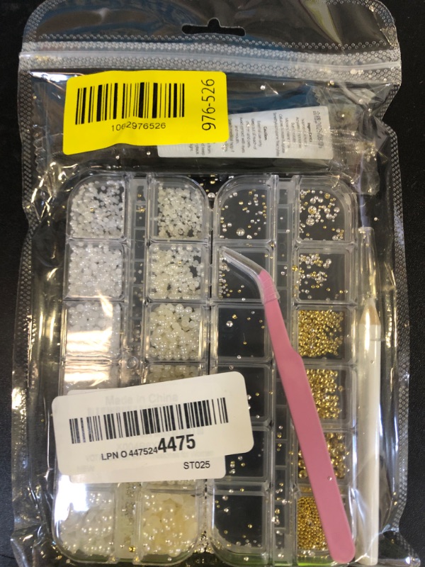 Photo 1 of VOTACOS Nail Art Pearls with Nail Rhinestones Glue Gel Flatback Pearls Nail Charms Luxurious Nail Supplies Accessories Gold Silver Nail Gems Jewelry Pearls for Women Nail Design
