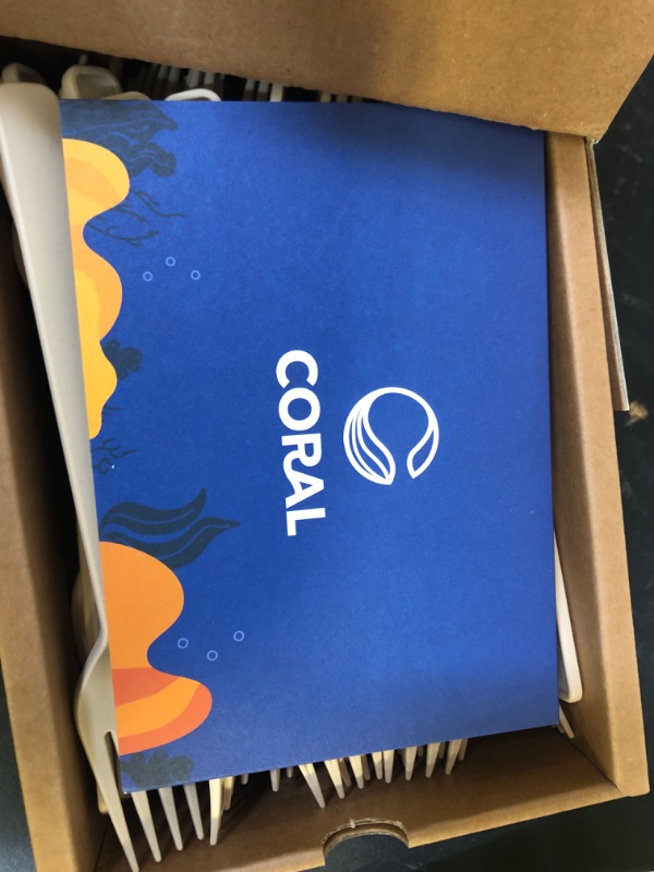 Photo 1 of CORAL Light Brown 100% Compostable Forks - 120 Heavy Duty Forks (7.0 inch) - Break Resistant with Smooth Edges, Ocean Friendly Alternative to Plastic Silverware - Biodegradable & Disposable Forks