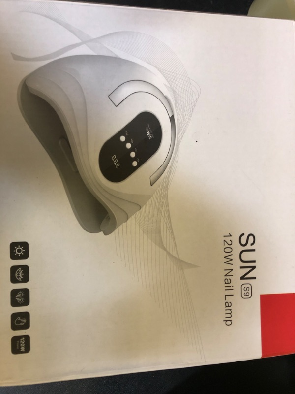 Photo 1 of Sunrich UV Gel Nail Lamp 120W LED Nail Light Fast Dryer for Gel Polish Curing with 4 Timers Portable Handle Large Space Automatic Sensor (White)