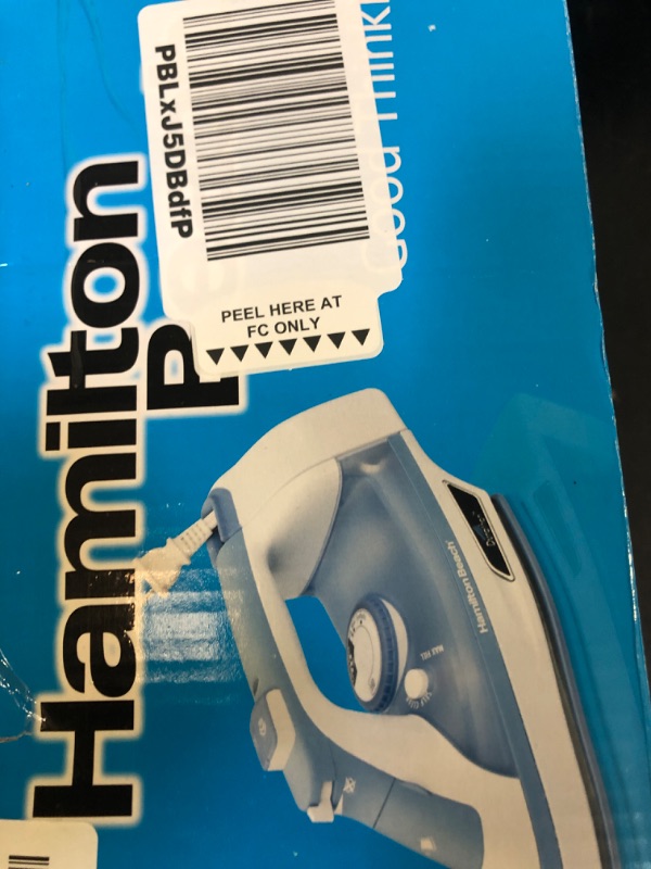 Photo 1 of Hamilton Beach Steam Iron & Vertical Steamer for Clothes with Scratch-Resistant Soleplate, Adjustable Steam Settings + 8’ Cord Wrap, 3-Way Auto Shutoff, Anti-Drip, Self-Cleaning, 1500 Watts, Blue