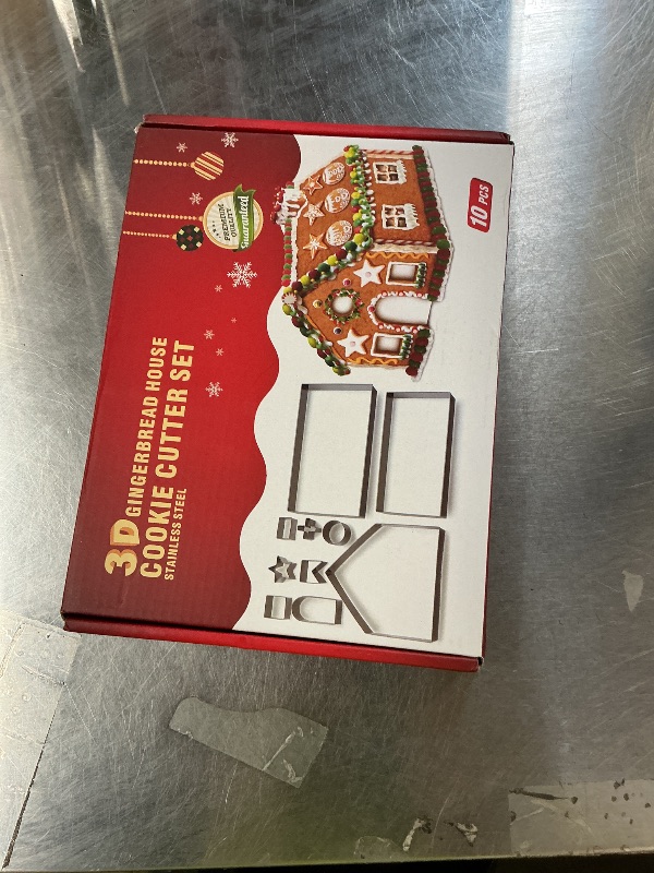 Photo 1 of 10Pcs Gingerbread House Cookie Cutters Set for Christmas Winter Holiday Baking and Decoration, Stainless Steel 3D Gingerbread House Kit for Kids Adults, Gift Package