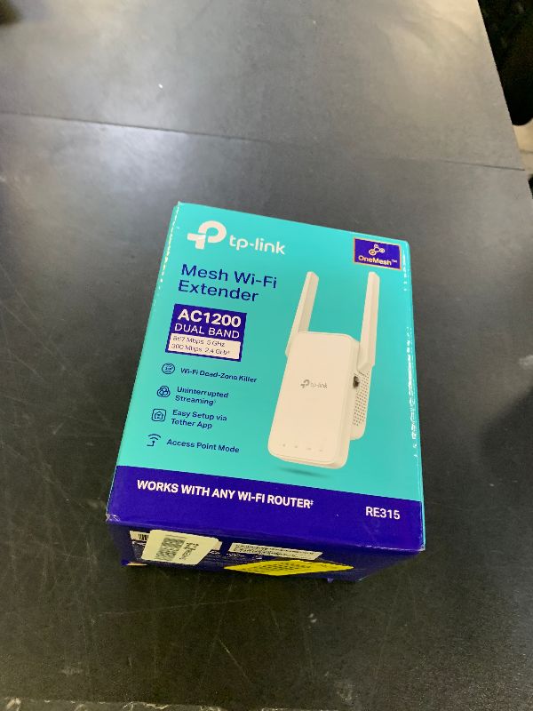 Photo 1 of TP-Link AC1200 WiFi Extender, 2025 Wirecutter Best WiFi Extender, 1.2Gbps Home Signal Booster, Dual Band 5GHz/2.4GHz, Up to 1600 Sq.ft and 32 Devices, EasyMesh Compatible, One Ethernet Port (RE315)