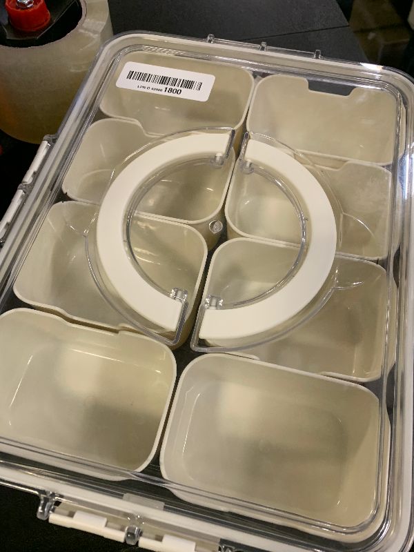 Photo 1 of Snackle Box Container with Sealed Lid – Portable BPA-Free Snack Box with Foldable Handle, Divided Serving Tray for Fruit, Candy, Nuts & Veggies – Perfect for Travel, Picnic, Beach & Party 11.8" x 8.8"