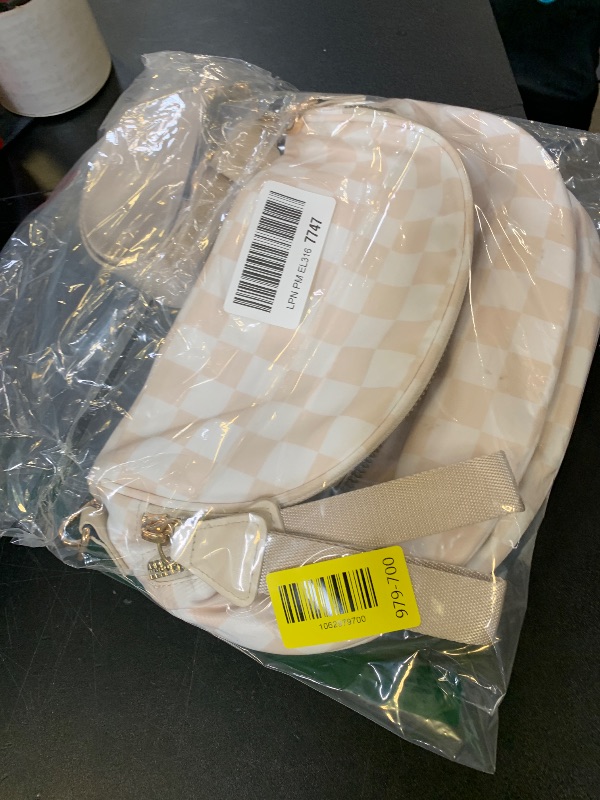 Photo 1 of Spacious Checkered Nylon Crossbody Bag Bum Bag Checkered Handbags Wallets for Women (beige checkered)