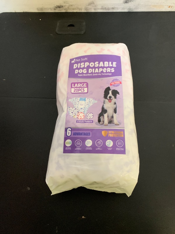 Photo 1 of Pet Soft Female Dog Diapers - Disposable Doggie Diapers with Wetness Indicator, Puppy & Cat Diaper Super Absorbent, Fit for Female Dog in Heat or Incontinence, 20pcs (L, Mixed)