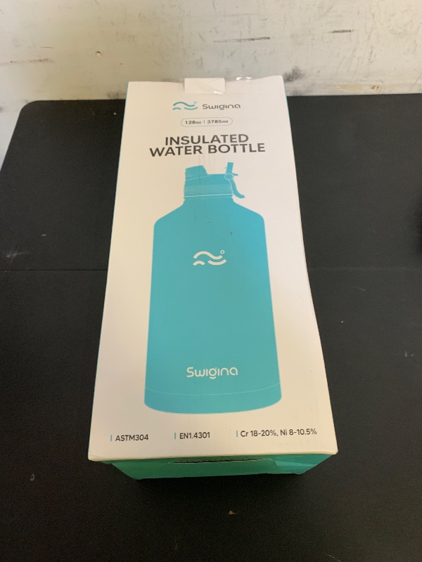 Photo 1 of Swigina [2-IN-1 LID] Gallon Insulated Water Bottle with Silicone Boot (48hrs Cold/24hrs Hot) - DIY Stickers, Leakproof, BPA Free, 128 oz